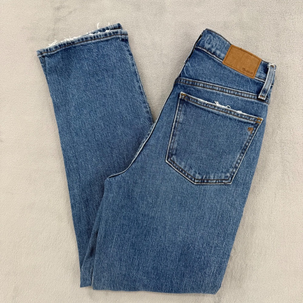 Madewell Womens Sz 25 The Perfect Vintage Straight Jean Blue High Rise Raw Hem